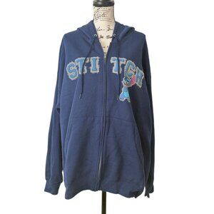 Disney Parks Stitch Navy Blue Full-Zip Hoodie Sweatshirt Size 2XL